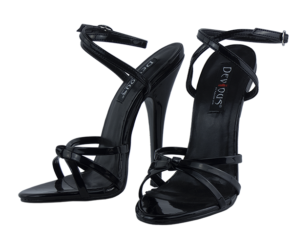 6″ heel black Fetish Laced Sandals from Devious