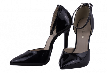 5.5 inch heel Pleaser ankle strap shoes, black d’Orsay Décolleté
