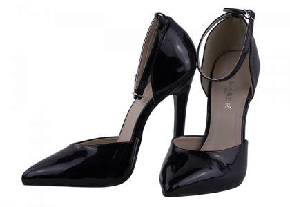 5.5 inch heel Pleaser ankle strap shoes, black d’Orsay Décolleté