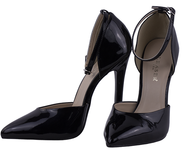 5.5 inch heel Pleaser ankle strap shoes, black d’Orsay Décolleté